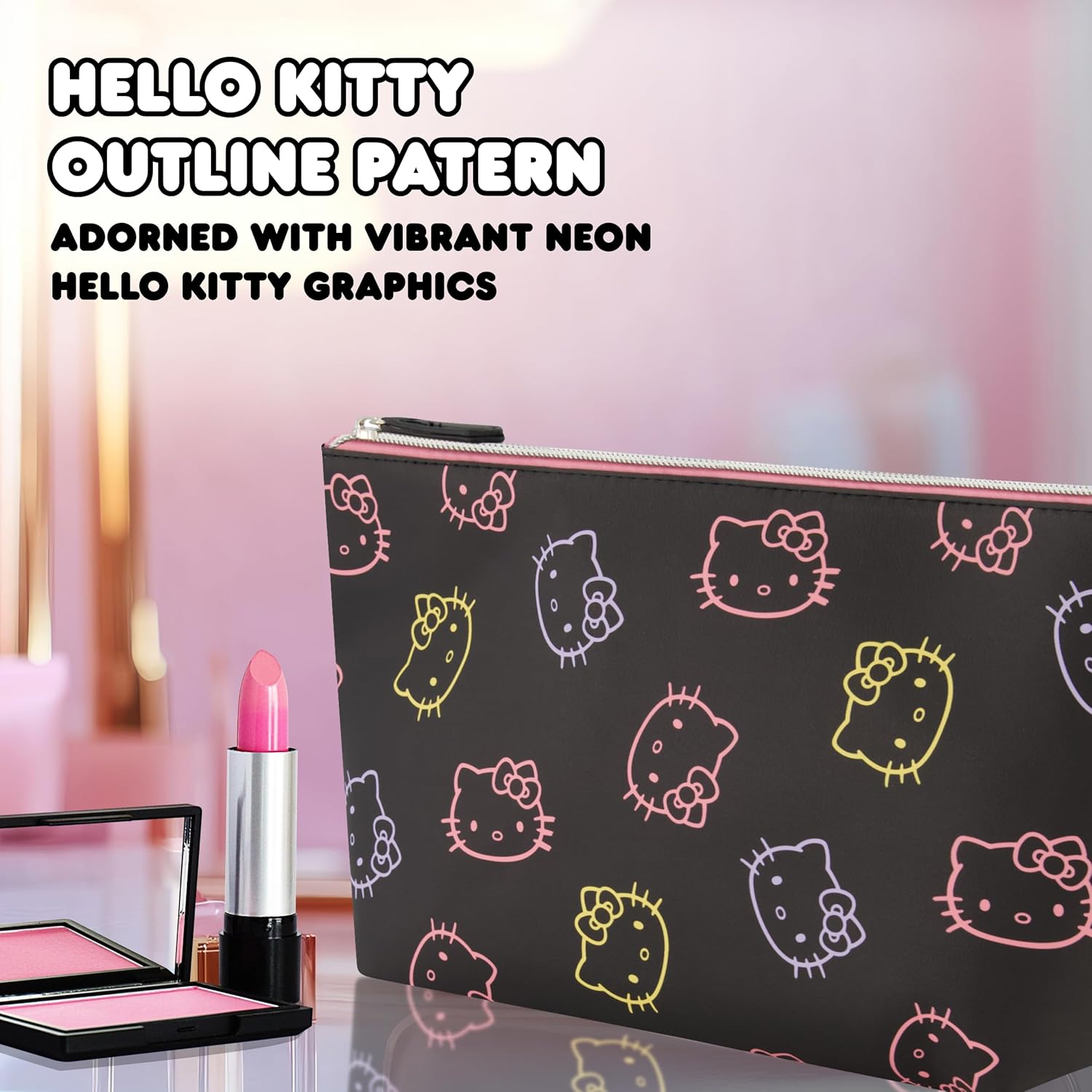 Hello Kitty Travel Makeup Bag, Trapezoid Cosmetic Organizer Pouch for Women - Image 3