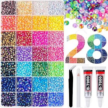 14000Pcs 28 Color 4mm Resin Jelly Rhinestones for Crafting with b7000 Glue Clear with Precision tip, Rhinestones for Bedazzling Crystal for DIY Crafts Clothing Tumblers Mugs Shoes Fabric Decor