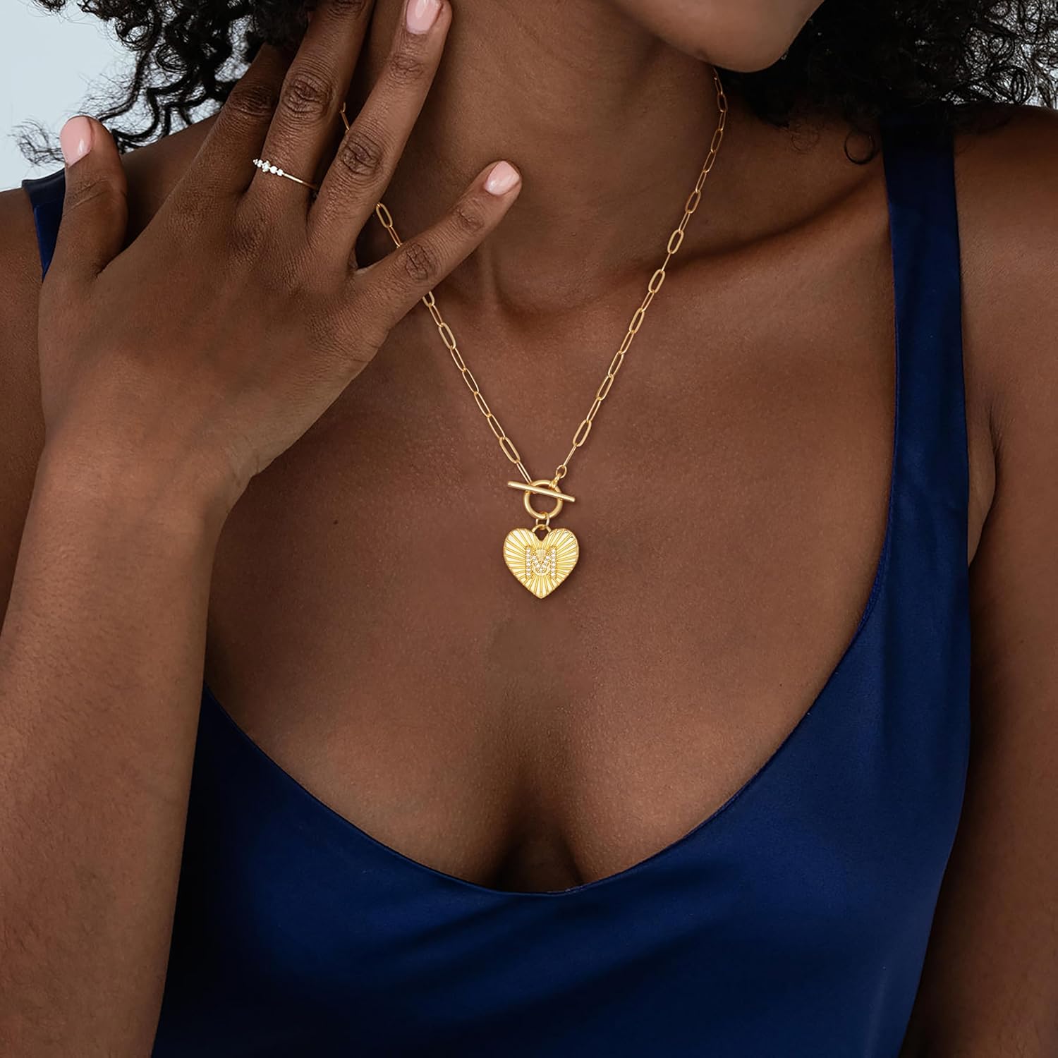 Initial Necklaces for Women Trendy,14k Gold Plated A-Z Personized Custom Toggle Clasp Heart Pendant Necklace Dainty Gold Necklace Women Jewelry for Christmas Gifts - Image 2