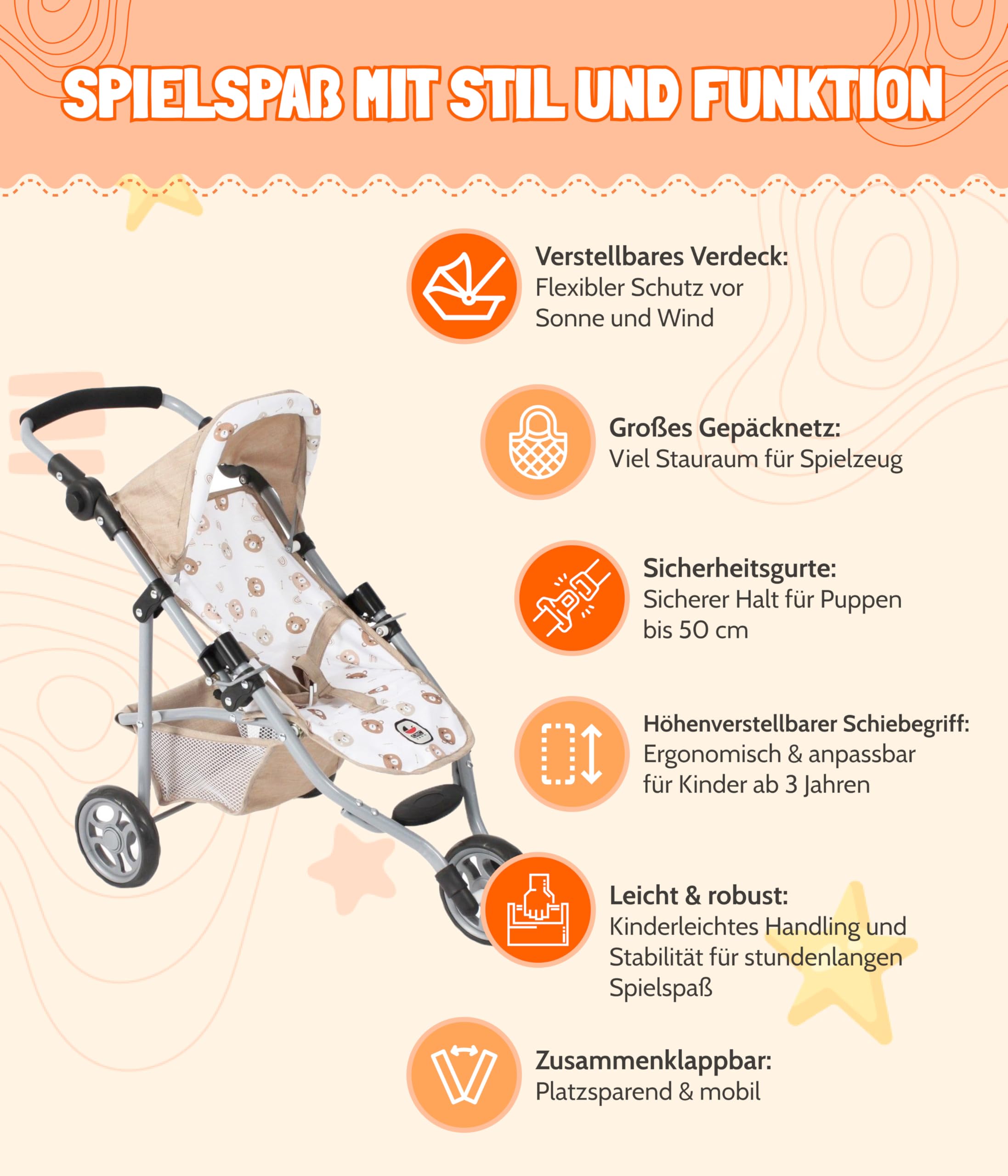 Bayer Chic Poppenbuggy Beige Beertjes