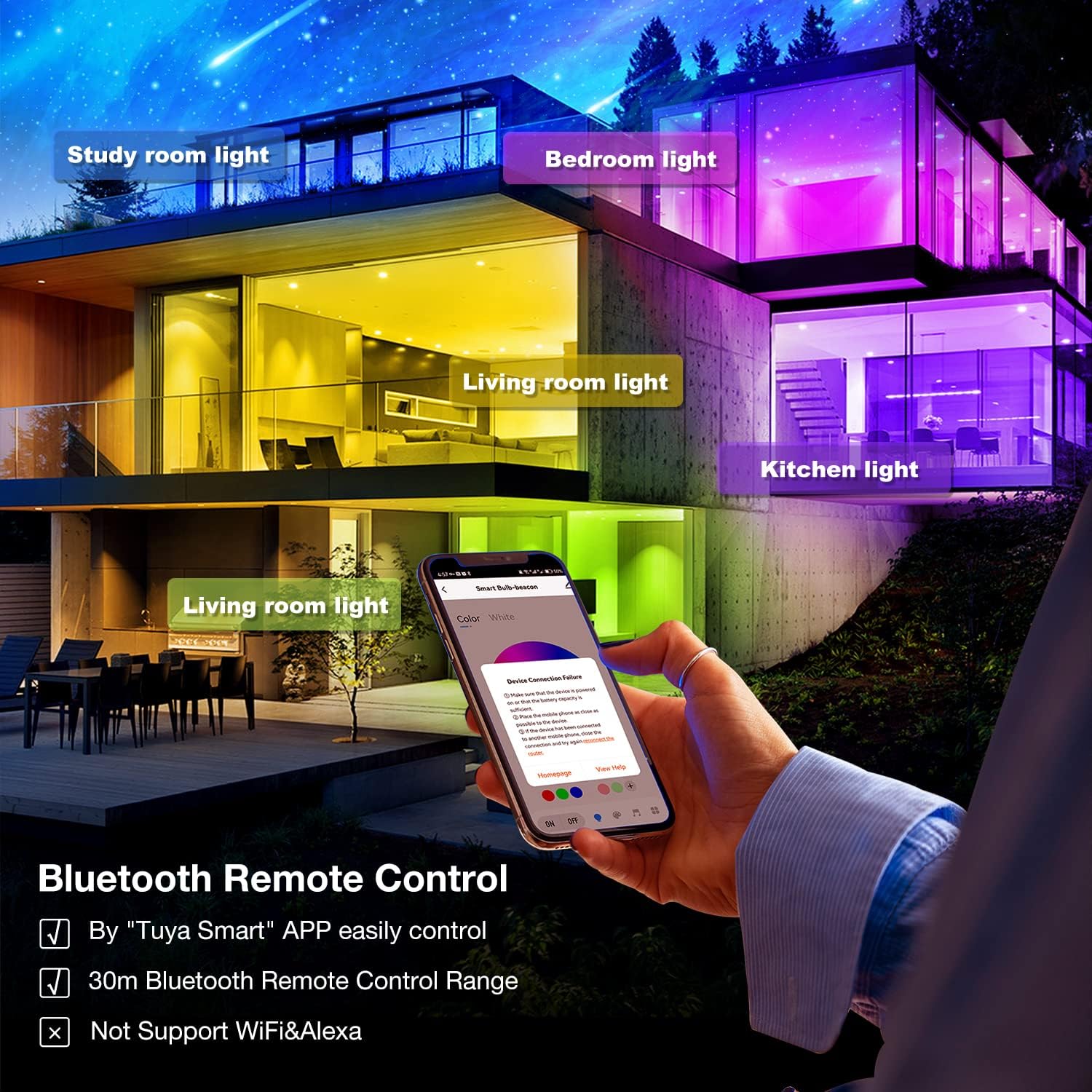 DAYBETTER Smart Light Bulbs, Bluetooth Light Bulbs with App Control, RGBCW LED Color Changing Bulbs, Dimmable Music Sync, A19 E26 9W 800LM, 2700K-6500K for Home Bedroom (4 Pack)