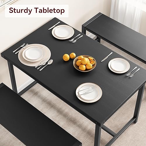 Miniatura 5 de IDEALHOUSE Juego de mesa de comedor para 4, mesa de cocina con bancos, juego de mesa de comedor rectangular con 2 bancos de madera de metal, juego