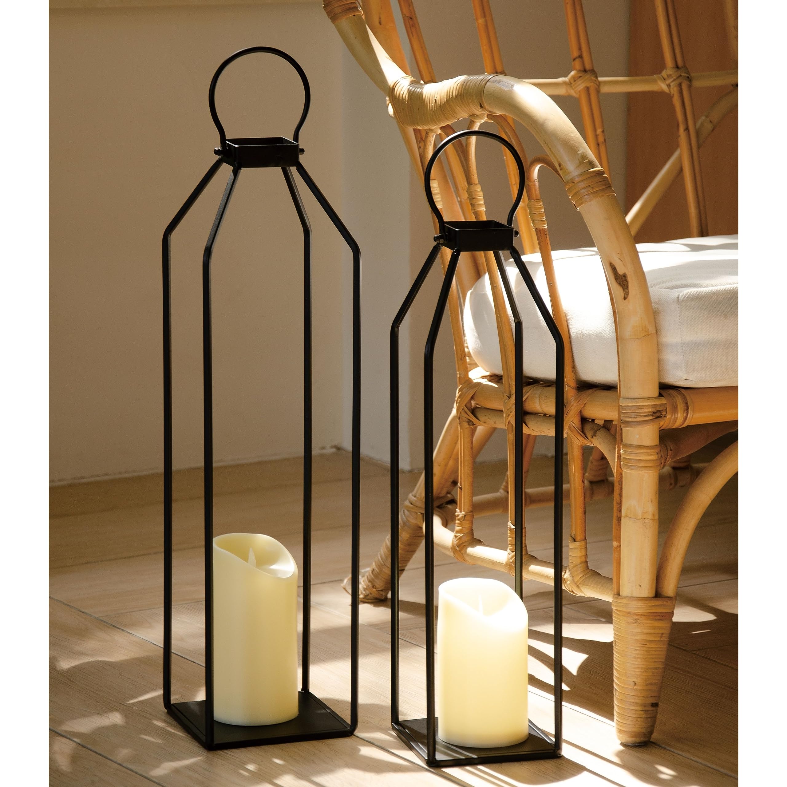 JHY DESIGN Lanterne decorative sospese in metallo, Set di 2, Portacandele da giardino, Lanterne da esterno e interno per feste, giardino, balcone, matrimoni, soggiorno (nero con pennellata grigia