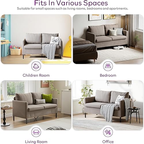 Miniatura 25 de TYBOATLE Sofá biplaza tapizado de tela de lino de 51 pulgadas de ancho para sala de estar, asientos de dos plazas con patas de hierro para espacio