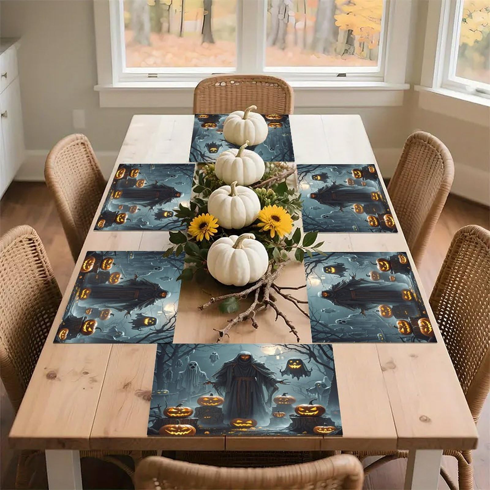 Grim Reaper Placemats Flax Place Mats for Dining Table Rectangle Non-Slip Table Mats Heat Resistant Washable Placemat for Kitchen Home Decor Party Outdoor 12" X 18"