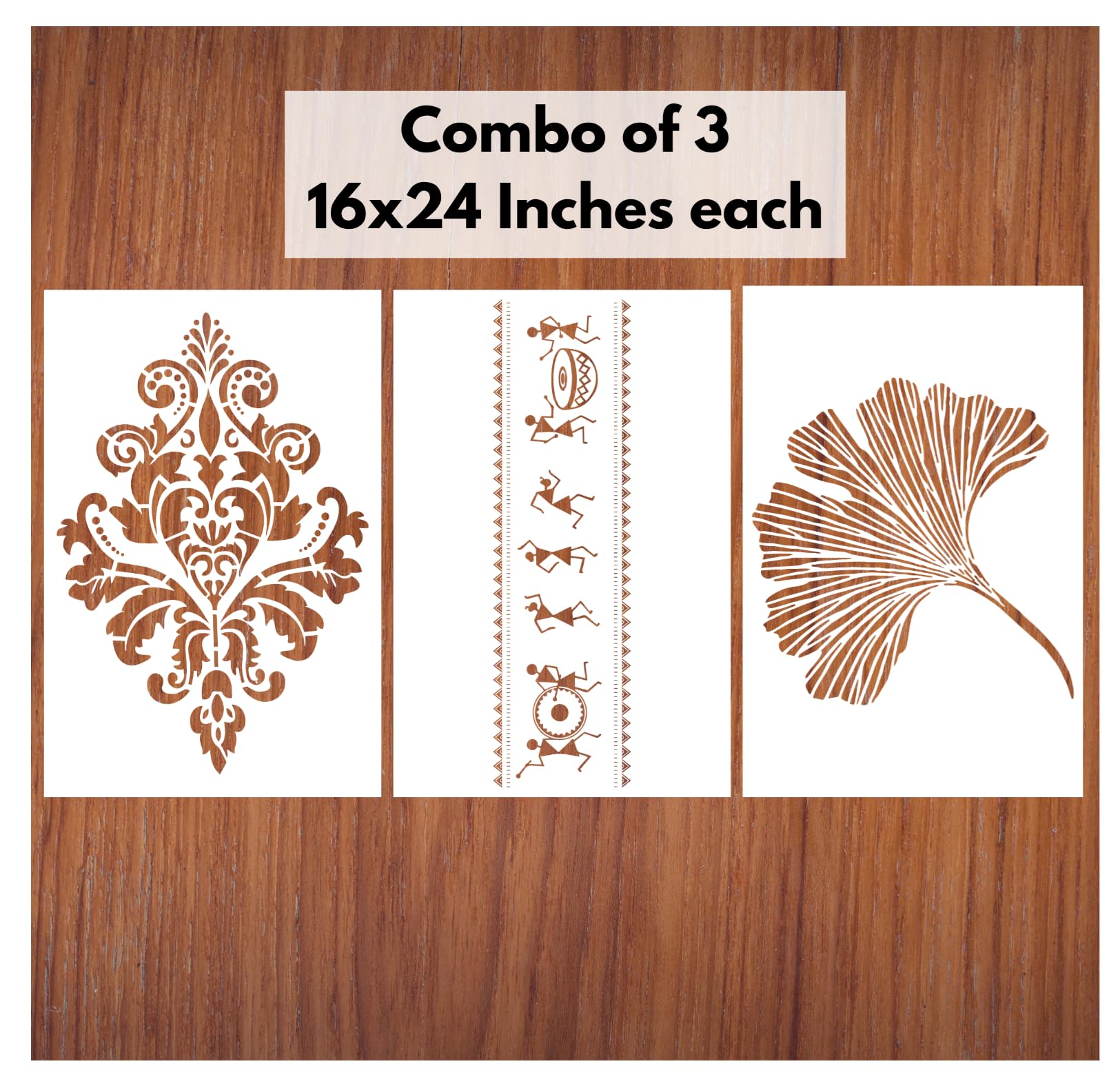 Stencart Stencil for Wall Painting Home Reusable Wall Stencil Designs Combo 3 of Damask Design Jodhpur, Warli Tribal Art, Metal Leaf (16 x 24 inch) (B0DCC99KBW) Amazon Price History, Amazon Price Tracker