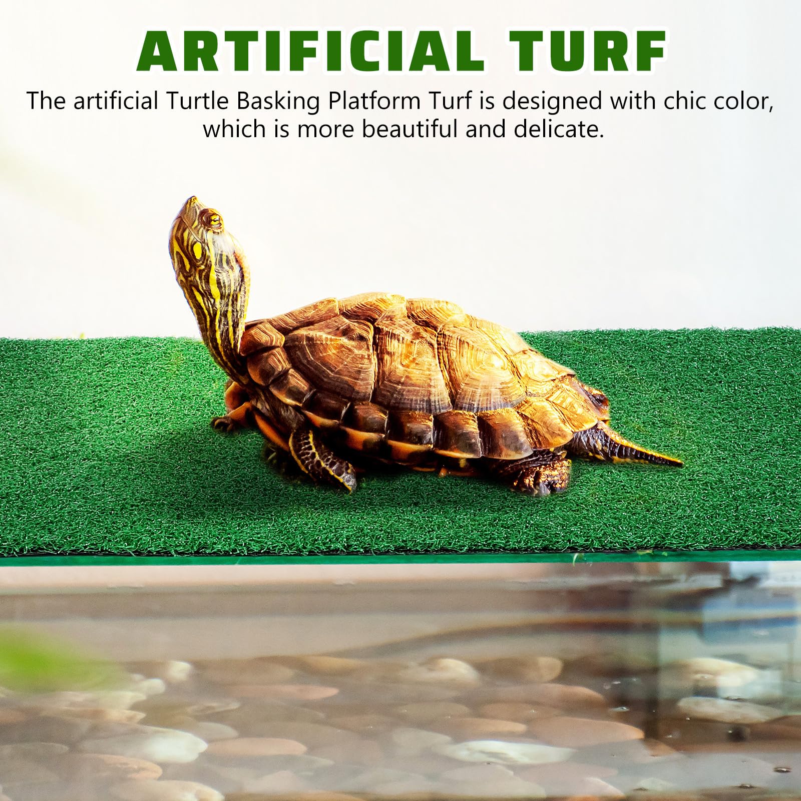 STOBAZA Terrain pour Tortue en Plastique Vert, Tapis de Gazon Synthétique Délicat pour Plateforme Flottante de Reptile, Adapté pour Aquarium et Petit Bassin
