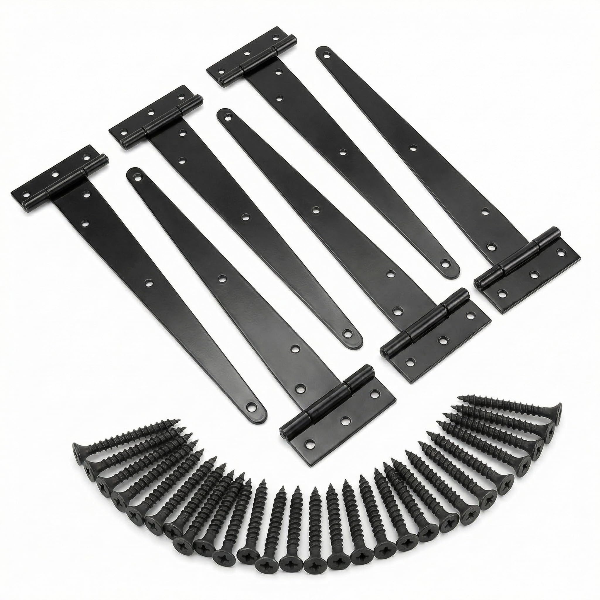 Qwork Black Qwork® 6Pcs T Hinges, Gate Hinges, Gate Hinges For Wooden Gates, 25Cm, With Screws,