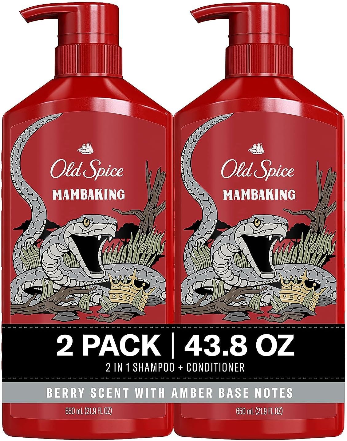 Mens 2-in-1 Shampoo and Conditioner Set, MambaKing, For All Hair Types, Healthier, Fuller, More Moisturized Looking Hair, 21.9 fl oz Each, Twin Pack