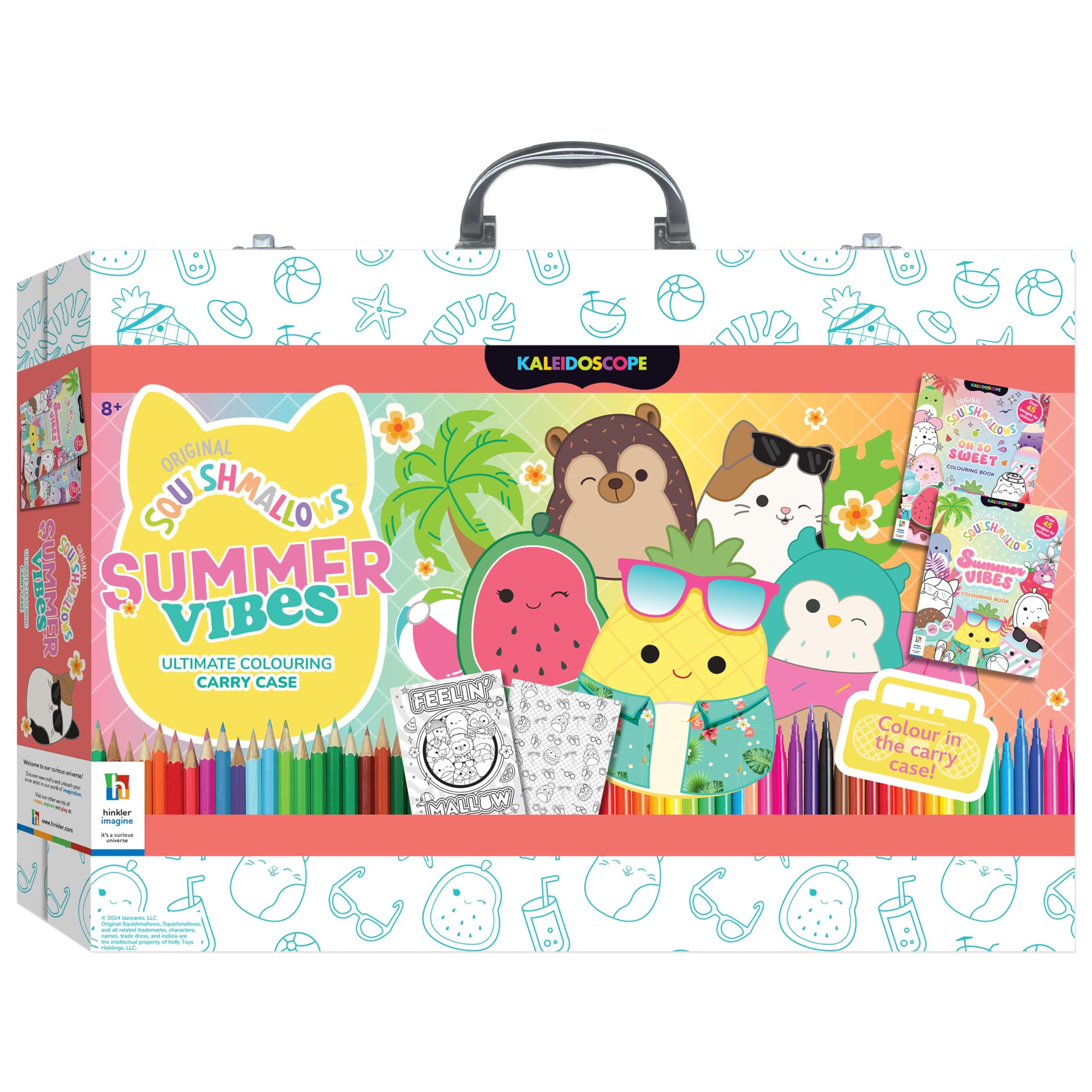 Squishmallows Summer Vibes Ultimate Colouring Carry Case – 2 Colouring Books, 20 Coloured Pencils, and 10 Markers – Portable Set for Ages 8-15