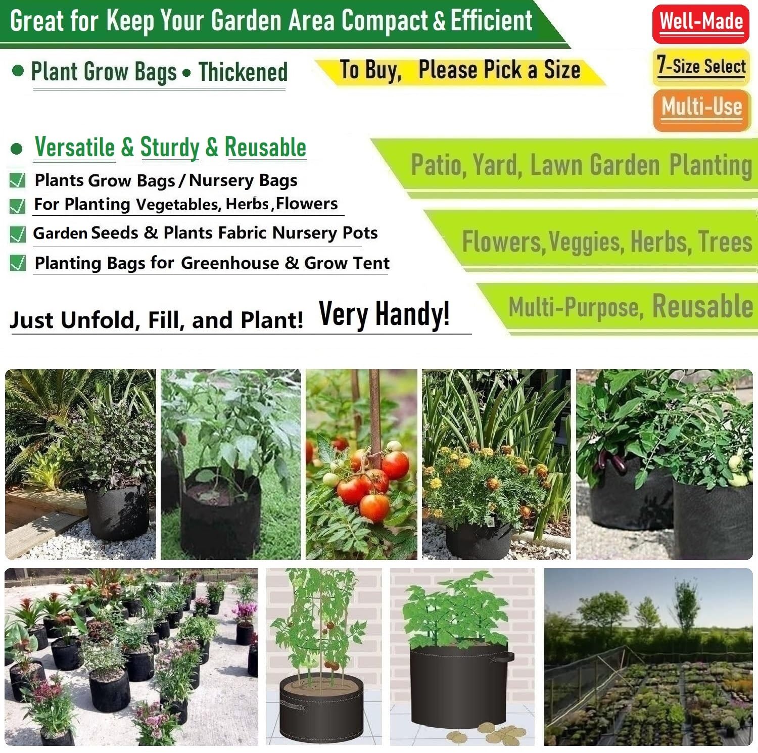 Paquete de 5 bolsas de cultivo resistentes de 10 galones (16 x 12 pulgadas), macetas de tela gruesa para tomates, macetas de patatas, macetas, bolsas para plantas de hierbas, bolsa de verduras, maceta