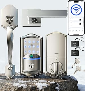Veise VE027-H Built-in Wi-Fi Fingerprint Smart Deadbolt Lock with Handleset, App Remote & Voice Control, Keyless Entry Front Door Lock Set, Touchscreen Keypad, Auto-Lock, Easy Setup, Satin Nickel