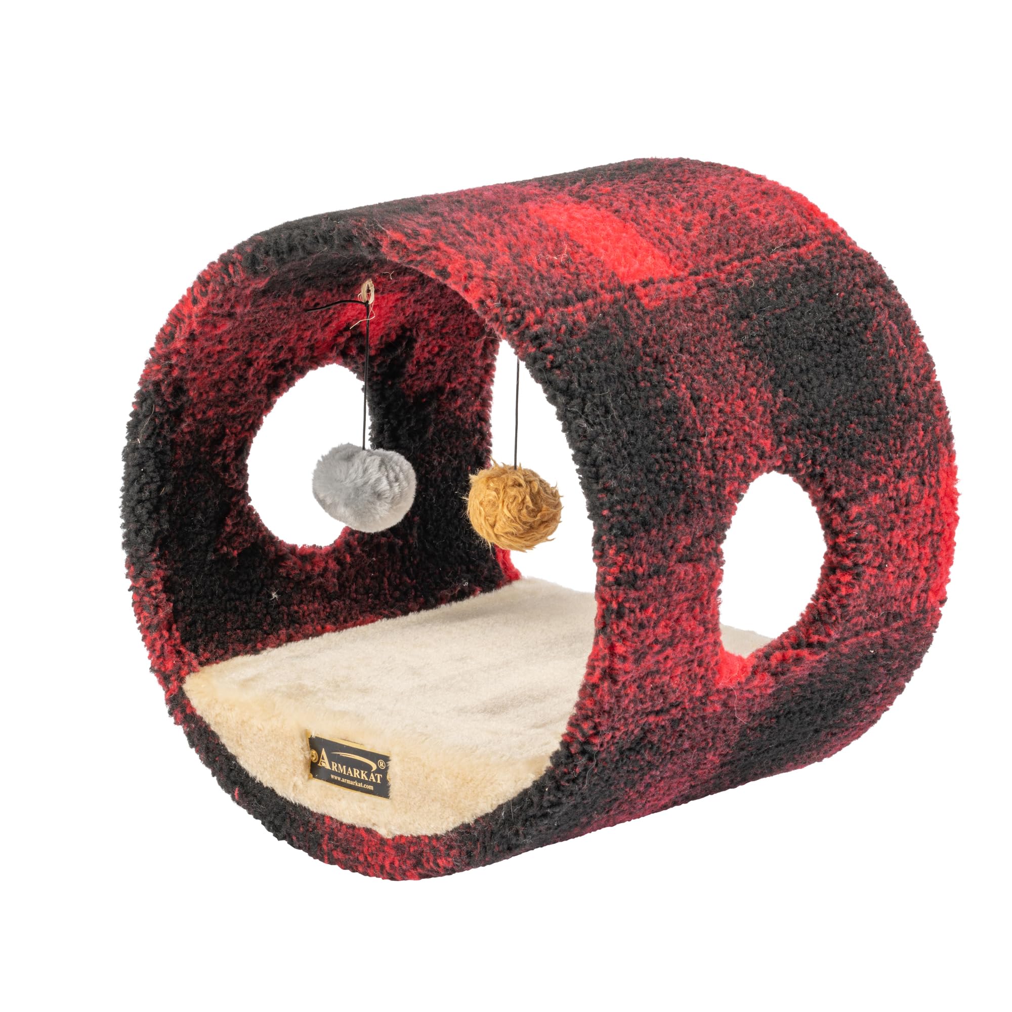 Armarkat Model B1201 Cat Hideaway Tunnel, Scotch Plaid, Black/red, 12""(l) x 10""(w) x 12""(h)
