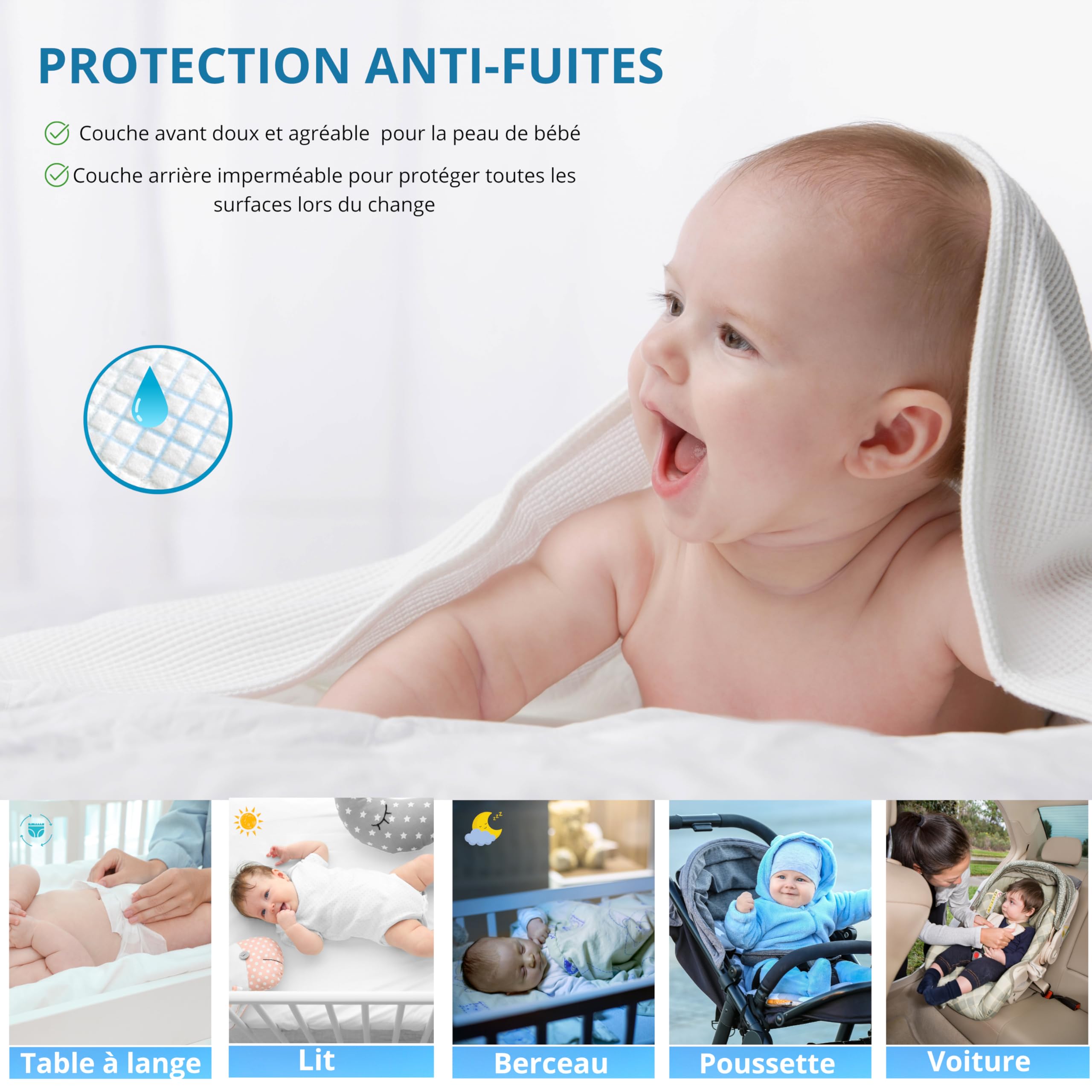 HA NOVA – Alèses jetables bébé 45x60 cm, matelas à langer bébé, Lot de 50 – Ultra absorbantes, imperméables et hypoallergéniques – Protection lit bébé, table à langer et poussette