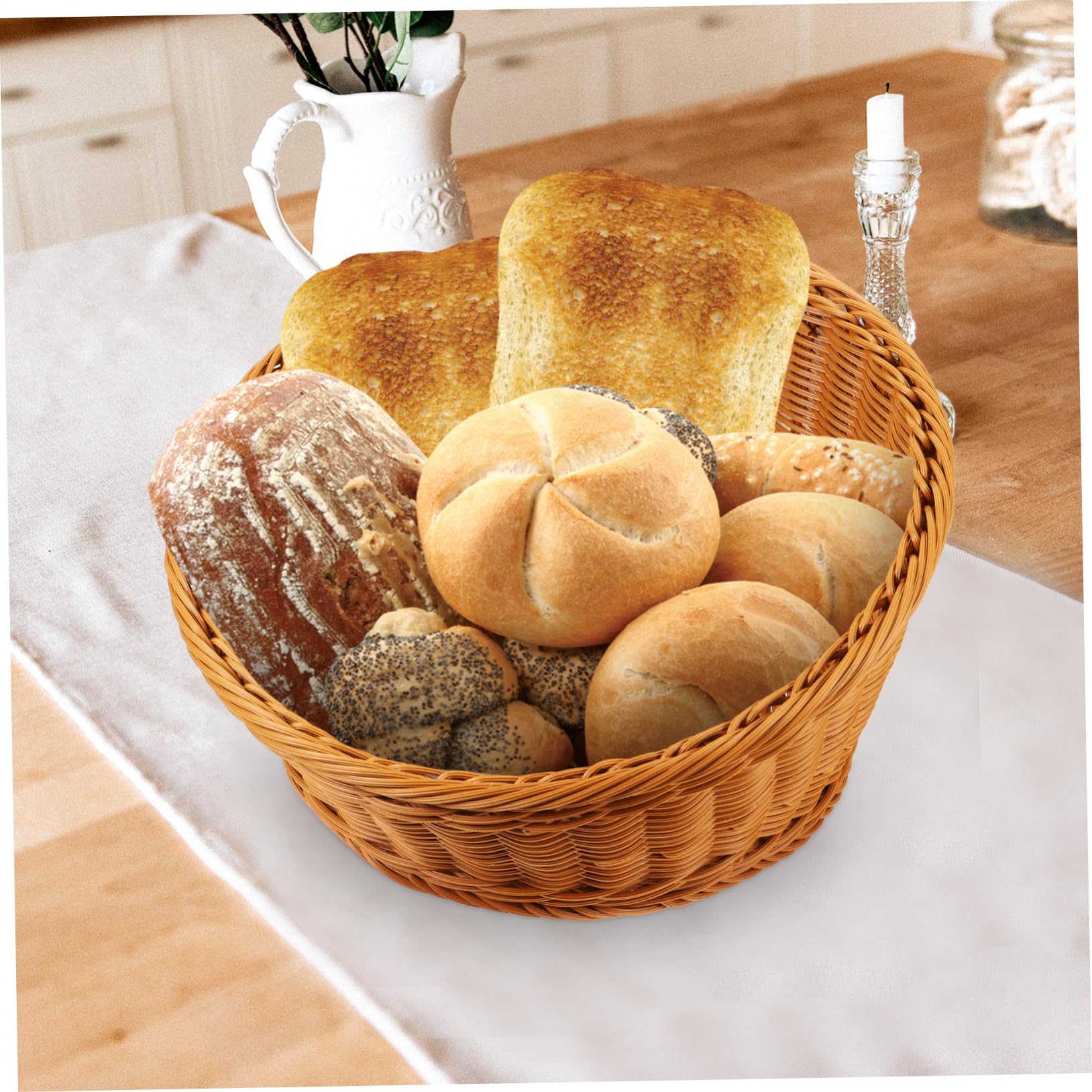 Garneck Cesto Portaoggetti da Tavolo in Vimini Sintetico Intrecciato, Organizer Pratico e Resistente per Cucina e Soggiorno, Design Artigianale e Stile Rustico