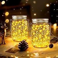 Vista 7 de ZNYCYE Luces solares en tarro de masón para exteriores, paquete de 12 30 luces LED de luciérnaga, tapas solares para tarros de masón, tiras de luces