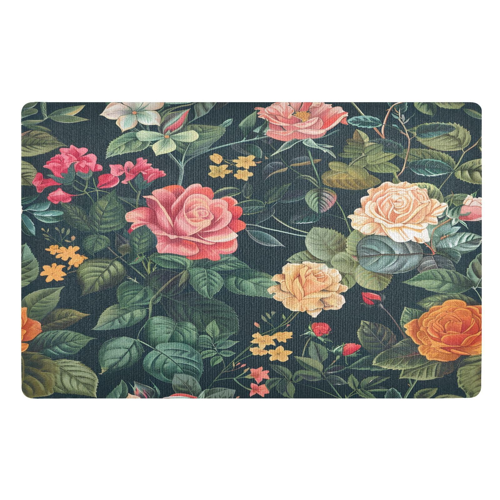 Paillasson absorbant et antidérapant lavable motif fleurs 50x80cm