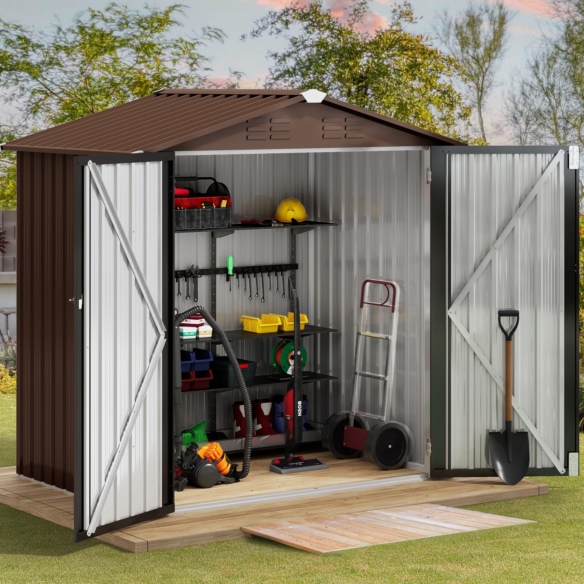 Amazon.com : DWVO 6' x 4' Outdoor Storage Shed, Large Metal Tool Sheds