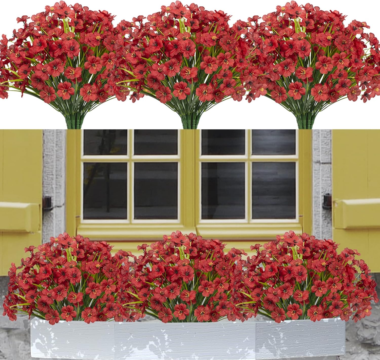 Ximiloor 12 Bundles Outdoor Artificial Flowers UV Resistant No Fade Fake Plants Faux Plastic Shrubs Porch Window Box Garden Decorating（Mixed Color） : Home & Kitchen
