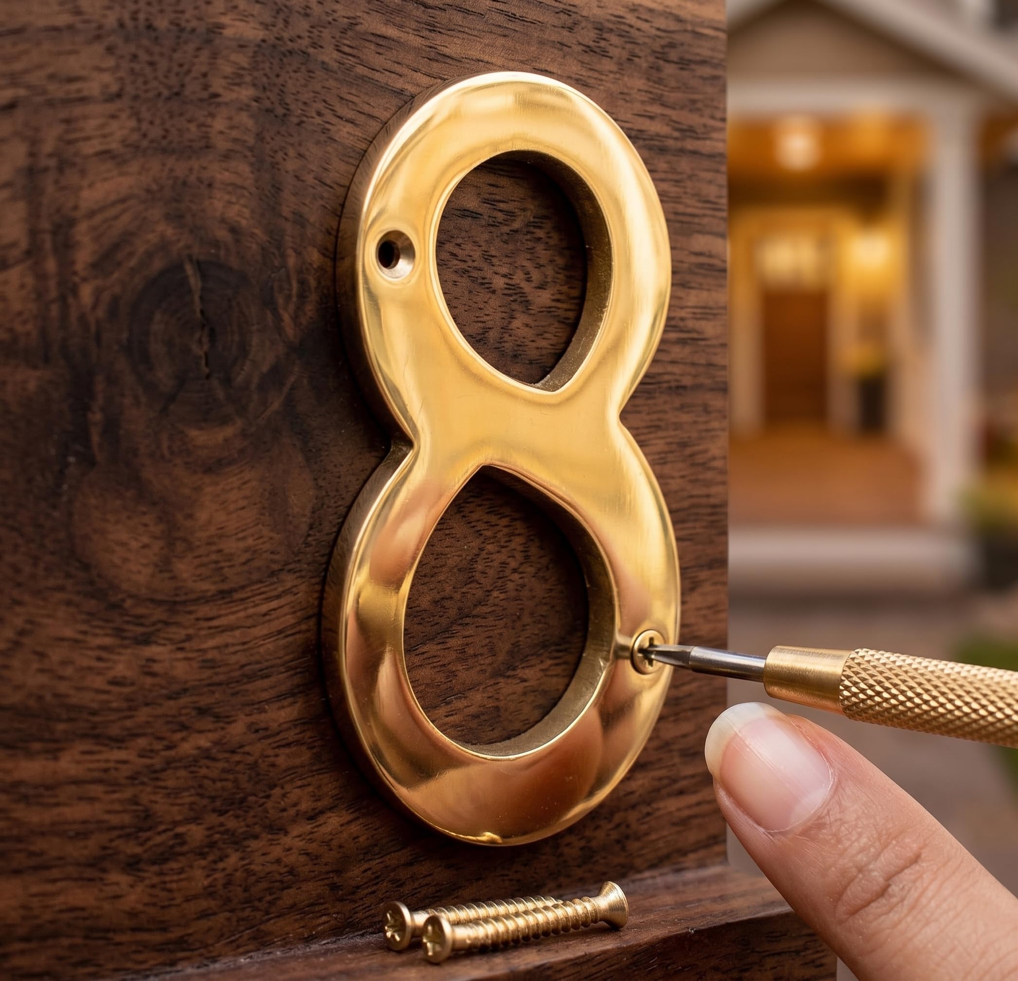 eSplanade 4" Brass House Hotel Door Number Plaque Sticky Numeric Numerical Digit 0-9 (8(eight))