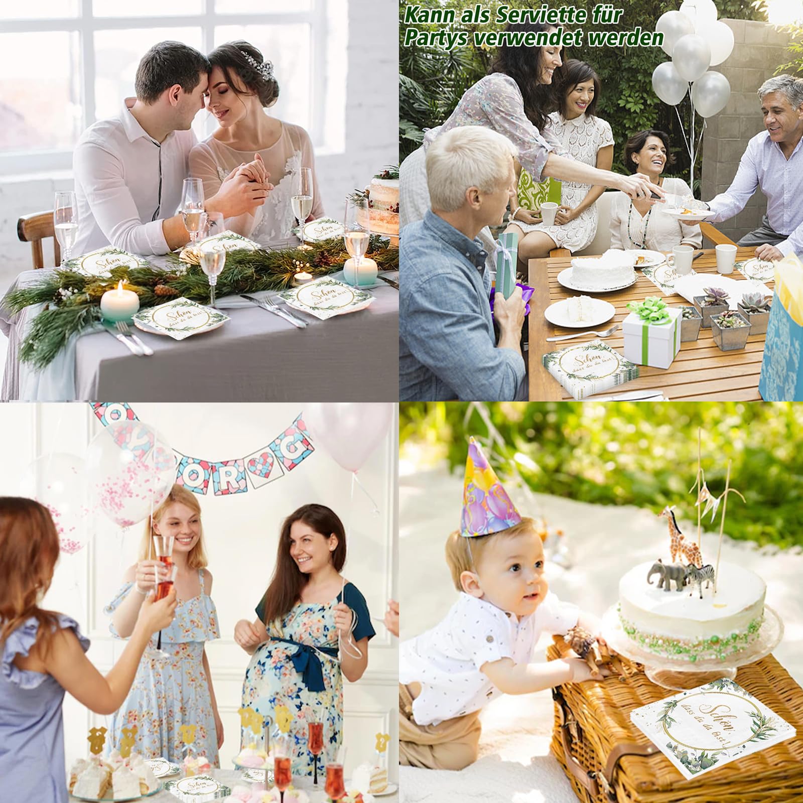 80 Tovaglioli Carta 3 Strati Con Motivo Eucalipto Verde – Per Matrimoni, Battesimi, Feste