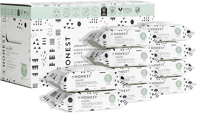 The Honest Company Clean Conscious Wipes | 99% Water, Compostable, Plant-Based, Baby Wipes | Hypoallergenic, EWG Verified | Pattern Play, 720 Count