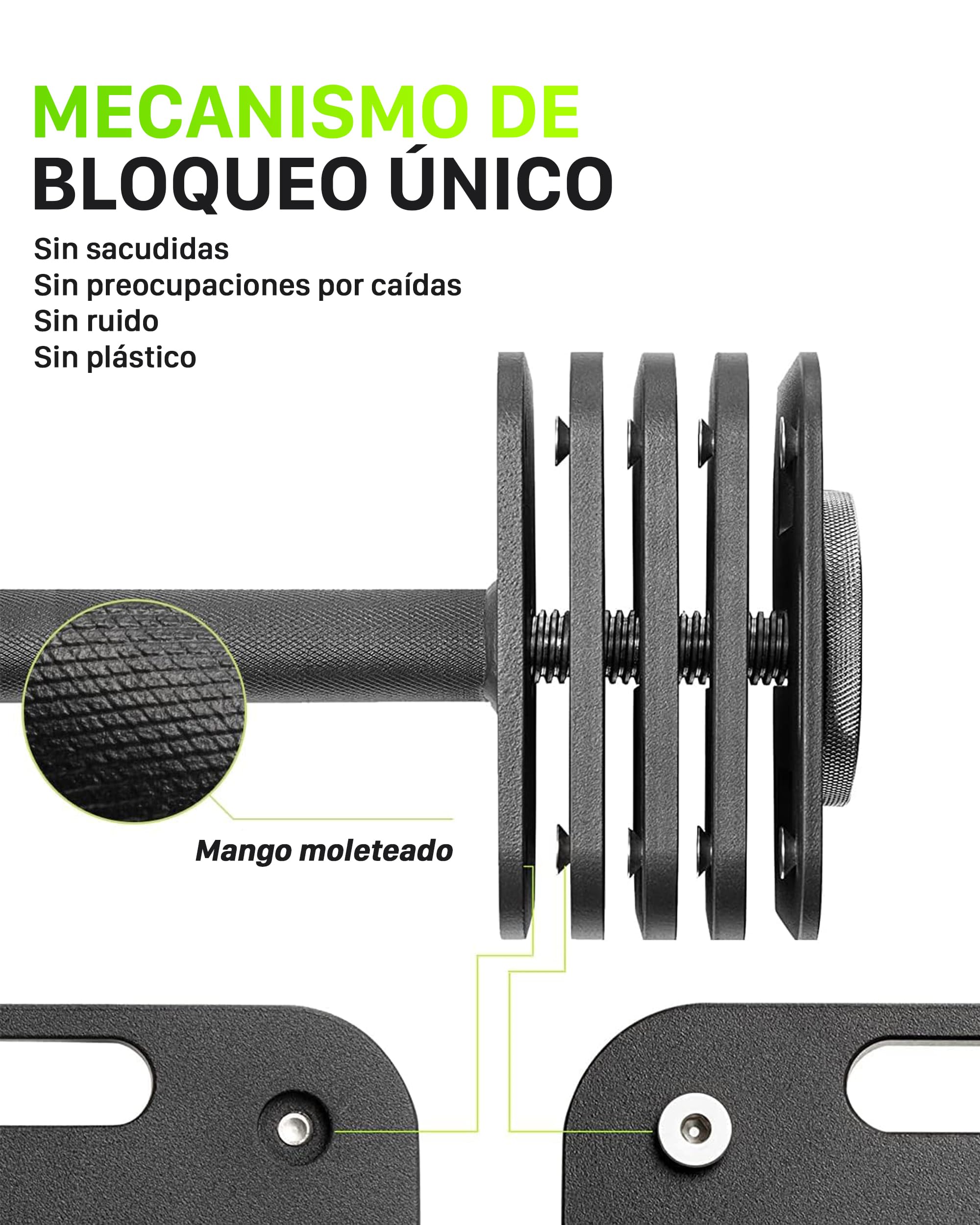 Eisenlink Mancuerna Ajustable 4-20/36kg Set de Pesas - Mancuerna Ajustable con Mango Antideslizante Incrementos de 2kg para Gimnasio en Casa Fitness