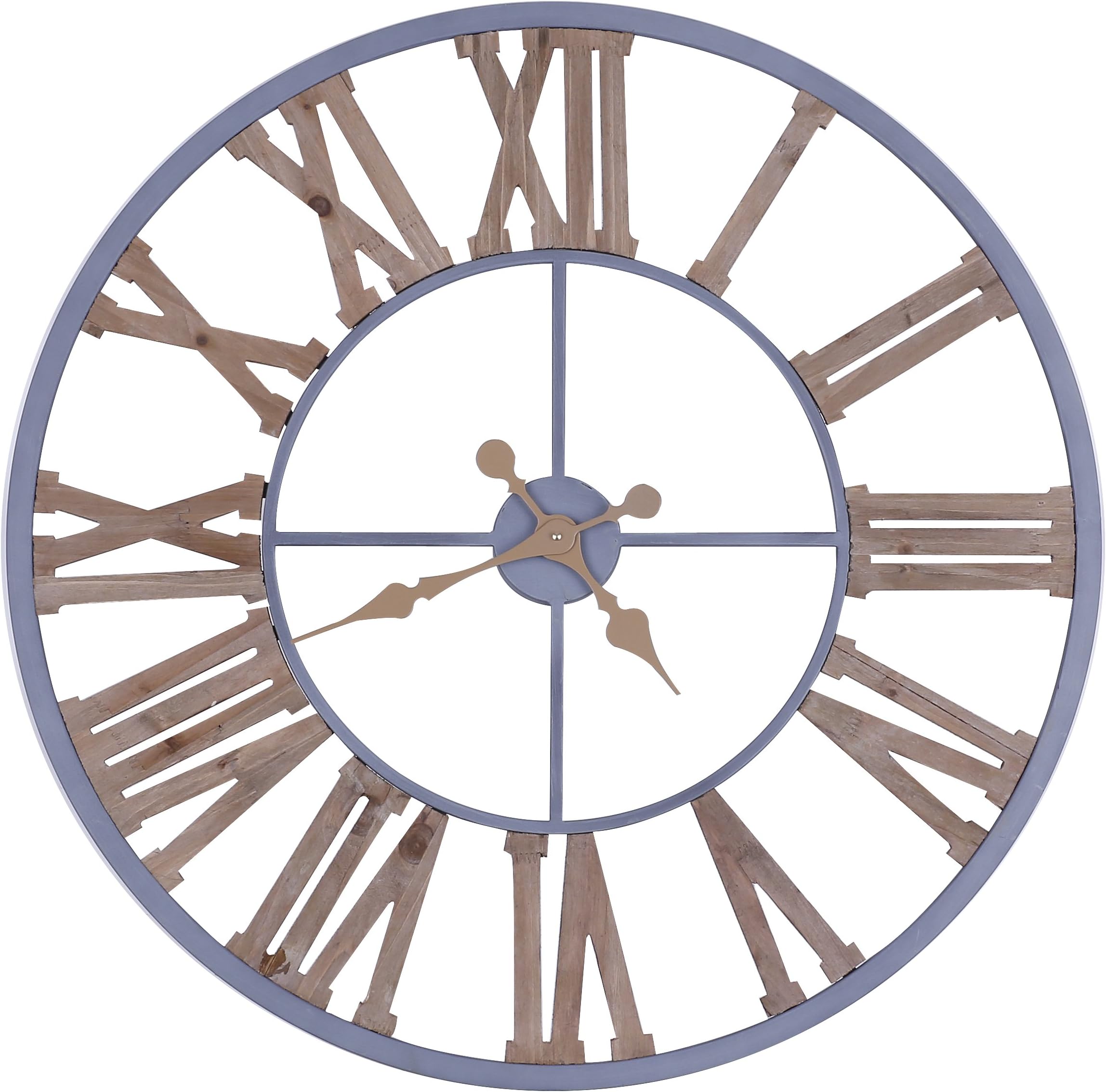 ArtMaison.ca "Brown and Grey" Iron Wall Clock with Wood, 31.5-Inch Diameter