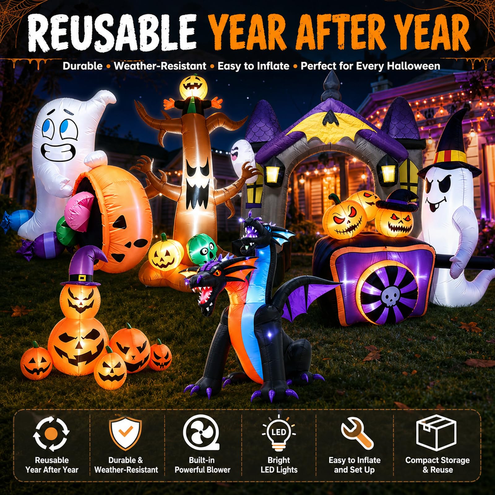 Halloween Nadmuchiwane Figurki, Szybkie Pompowanie I Prosty Montaż, Do WewnąTrz, Na ZewnąTrz, PodwóRko, OgróD, Trawnik, PrzyjęCie, Dekoracja E