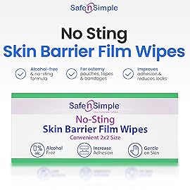 Safe n\' Simple No Sting Skin Prep Wipes - 75 Individual 2 x 2 Ostomy Barrier Film Wipes - Skin Prep Protective Wipes - Bandage Medical for Skin