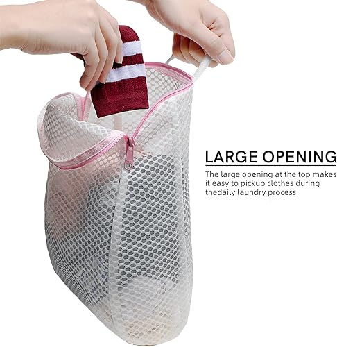 Miniatura 4 de COMLIFE Juego de 2 delicadas bolsas de lavandería de malla de panal de abeja, uso con cremallera YKK, con asa, apertura extragrande, productos