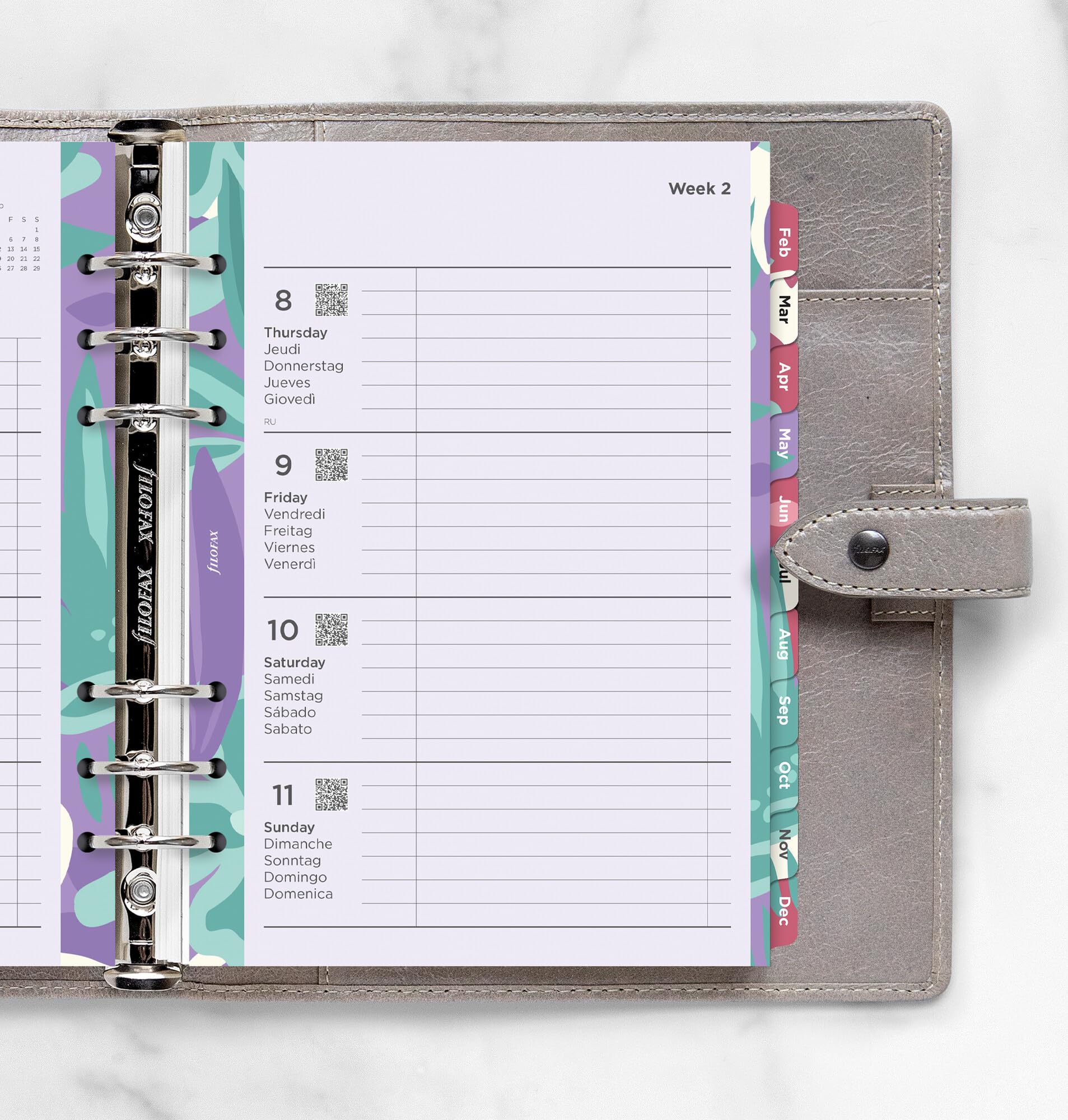 Filofax Agenda 2026 26-6351 A5 - Motif floral - Semaine sur 2 pages - 5 langues