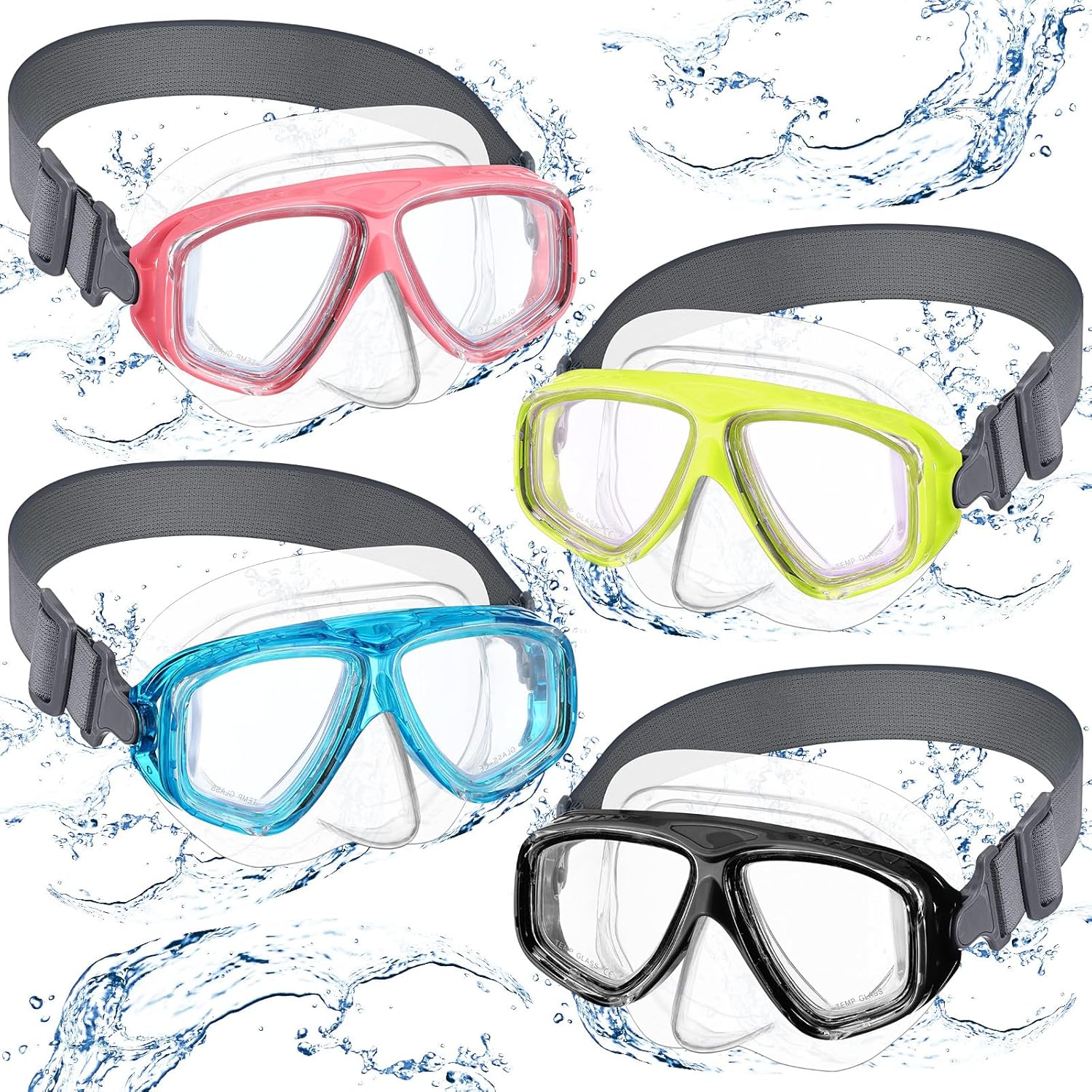 Flutesan 4 Pcs Kids Youth Swim Goggles with Nose Cover Elastic Strap Diving Swim Mask Swimming Waterproof Snorkel Goggle