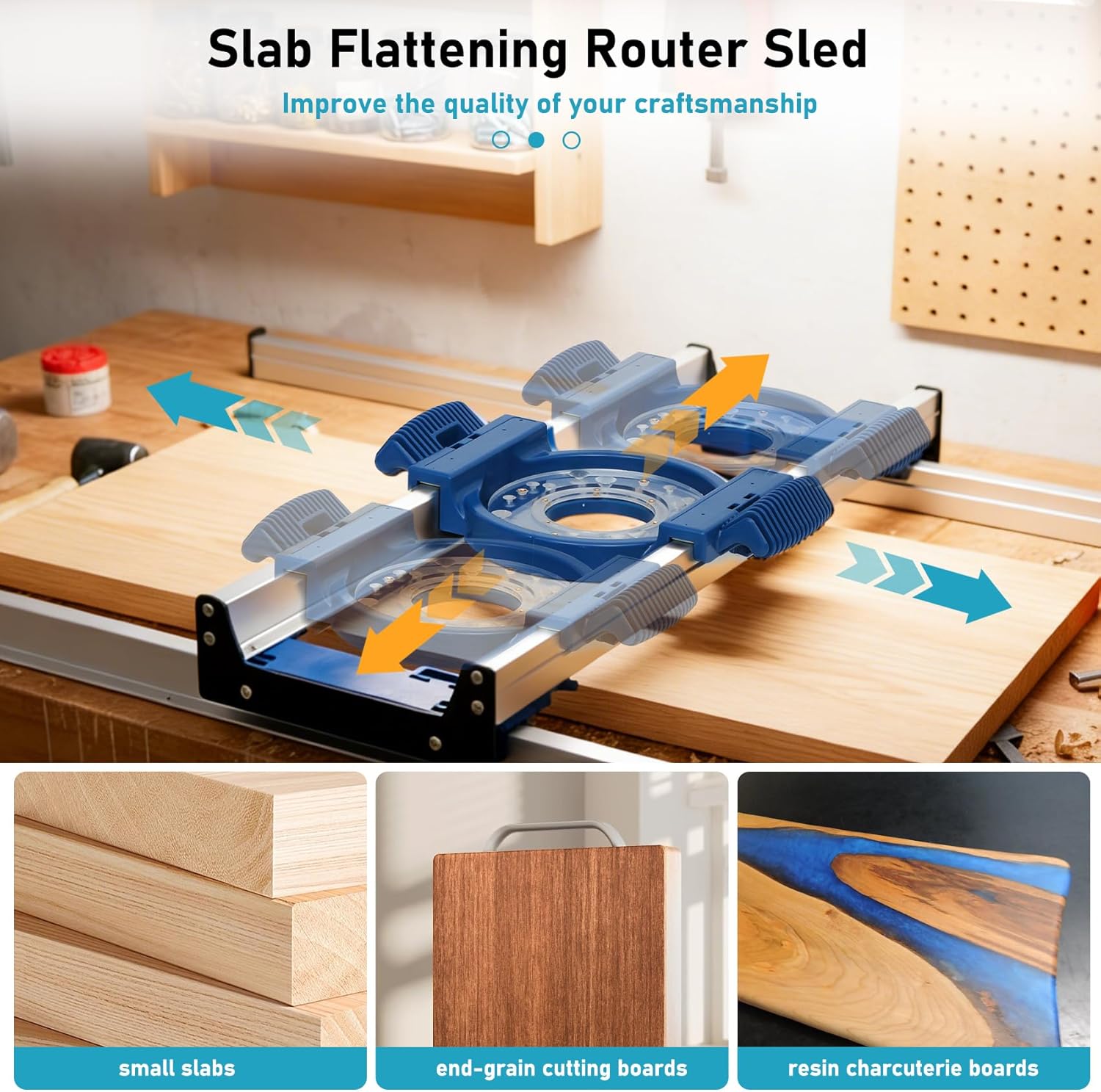 Slab Flattening Jig - Precision Slab Flattening Router Sled Fits for Most Woodworking Routers, Ideal for Wood Slabs, Tabletops, Resin Projects