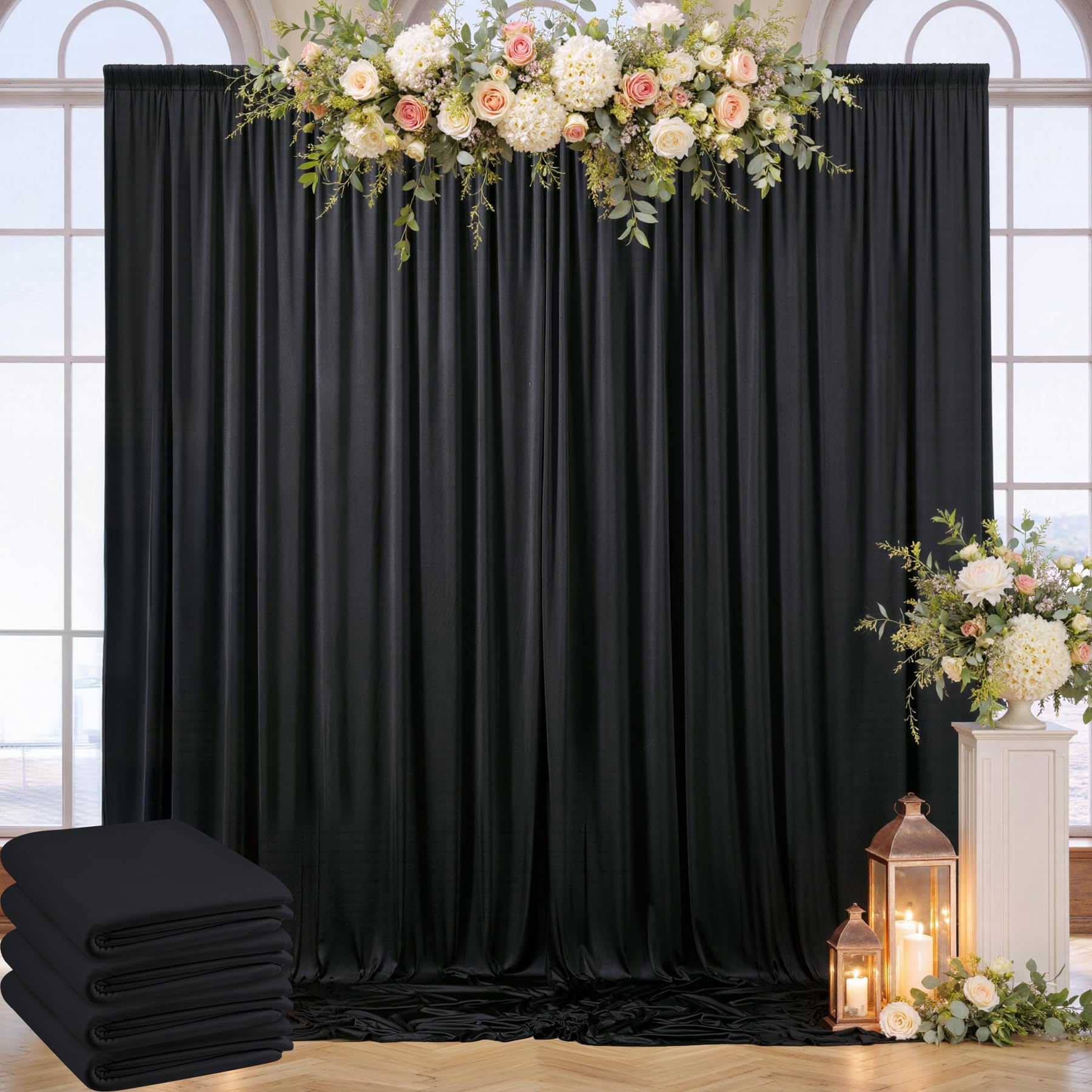 NSSONBEN 20ft x 10ft Wrinkle Free Black Backdrop Curtain