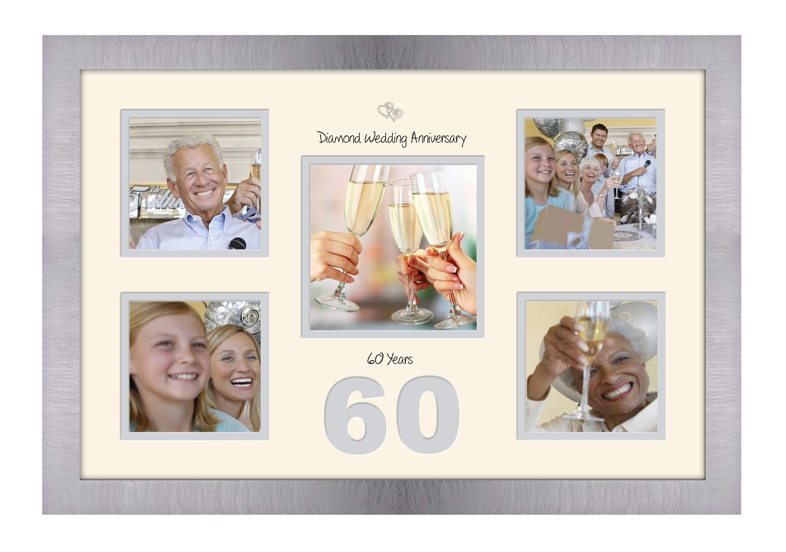 Photos In A Word Brushed Silver Finish Frame Cream Mount Grey Inside 60Th Anniversary Photo Frame Diamond Wedding 4X4 X4 And 5X5 978D (Brushed Silver Finish Frame Cream Mount Grey Inside)