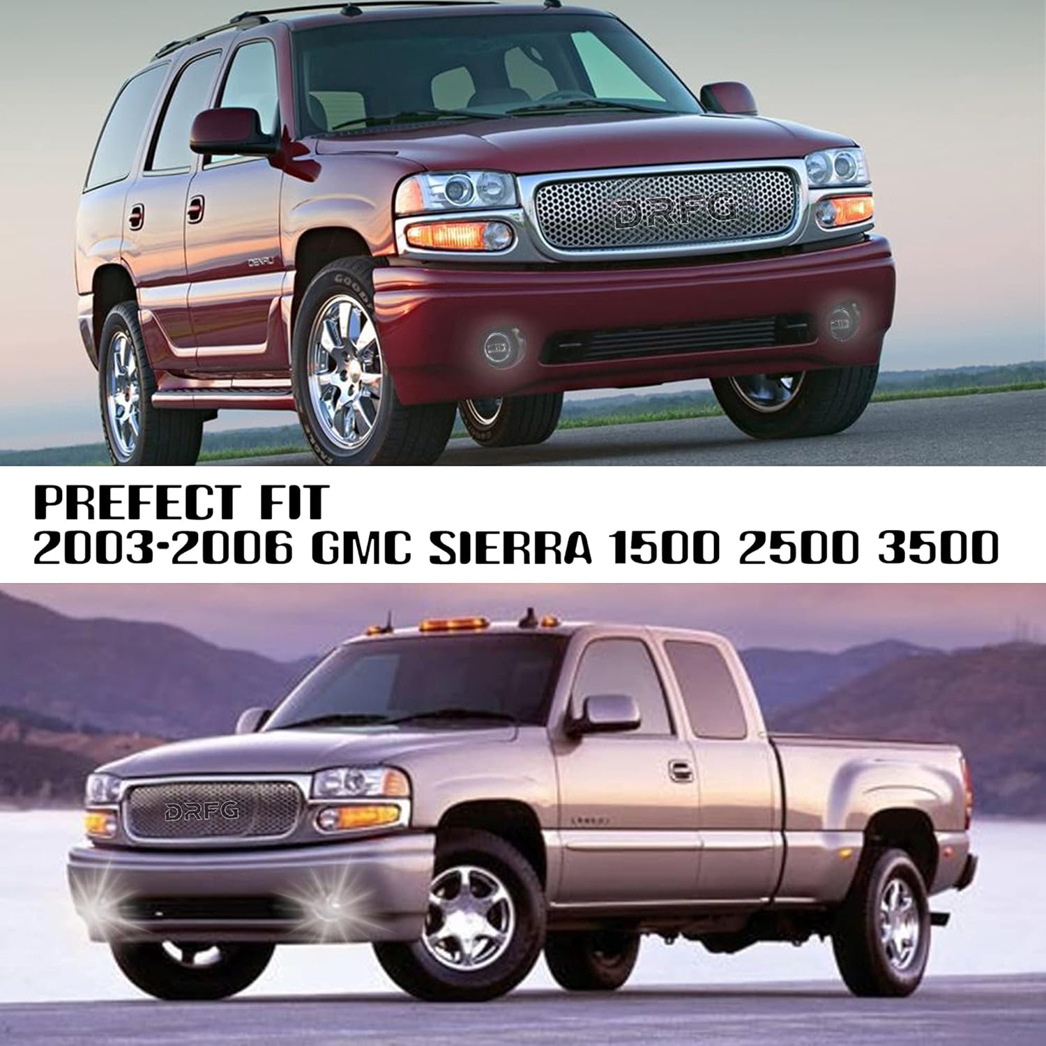 DRFG LED Fog Light with DRL Compatible for 2003-2006 GMC Sierra 1500 2500HD 3500HD Heavy Duty Pickup Bumper Fog Lights Lamps