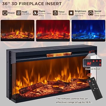 OKD 75 Inch 3-Sided Electric Fireplace TV Stand for TVs up to 85'',Modern Highboy Entertainment Center with 36 Fireplace & LED Lights,Widen Drawers and Glass Door Storage Cabinet, Antique White