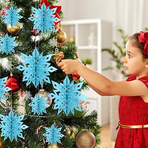 Miniatura 2 de MIAHART Winter Christmas Hanging Snowflake Decorations 12 Pack 3D Blue Snowflake Hanging Garland Large White Snowflakes for Christmas Winter Azul