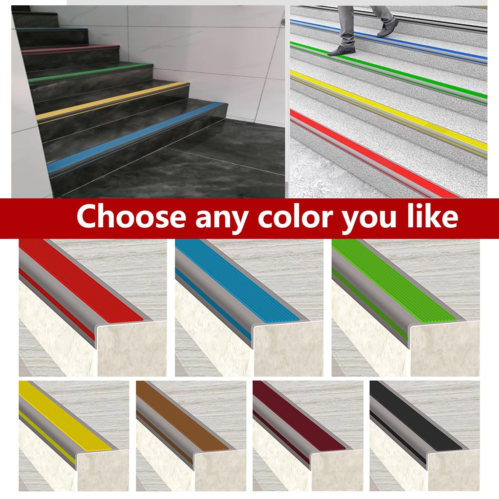 Tira de vinilo autoadhesiva antideslizante para escalera, borde de escalón antideslizante, borde de escalera de goma de PVC, DecoracióN De Esquinas De PeldañOs De Escalera, Cantonera Protector(Grayish