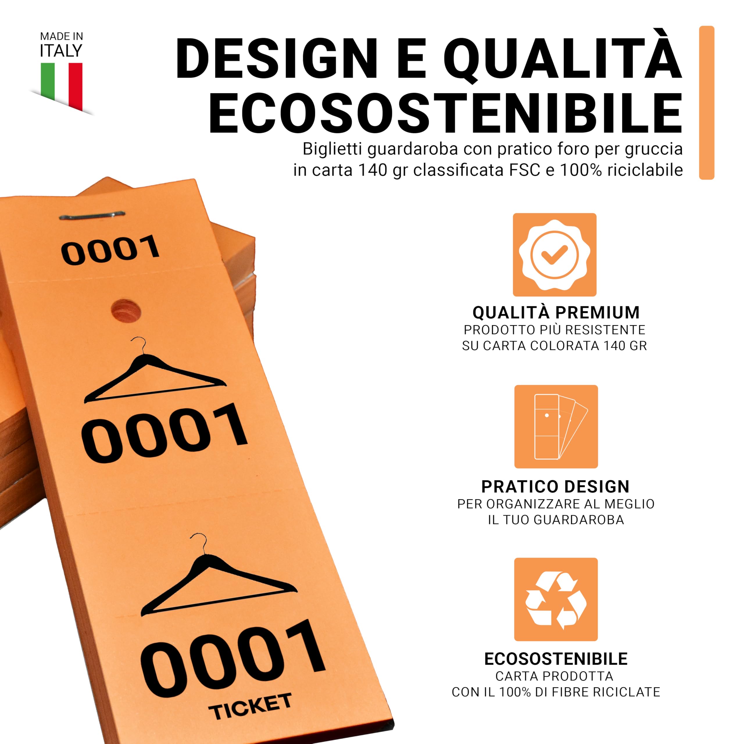 Biglietti Guardaroba Numerati 500 Pz - Formato 12x4.5 Cm, Carta 140g, Con Foro Per Gruccia, Verde - Foto 10