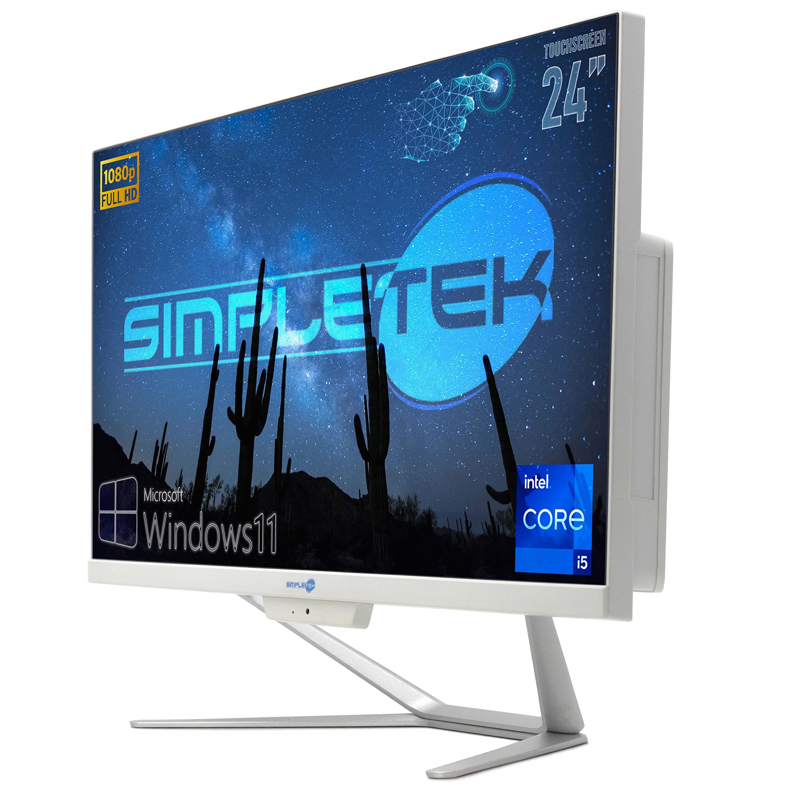SIMPLETEK PC All in One 24” TouchScreen Full HD Core i5 Fino a 3.20GHz | Windows 11 Pro 8GB RAM SSD 240GB | Webcam integrata WiFi5 Bluetooth Desktop Computer Fisso Aio
