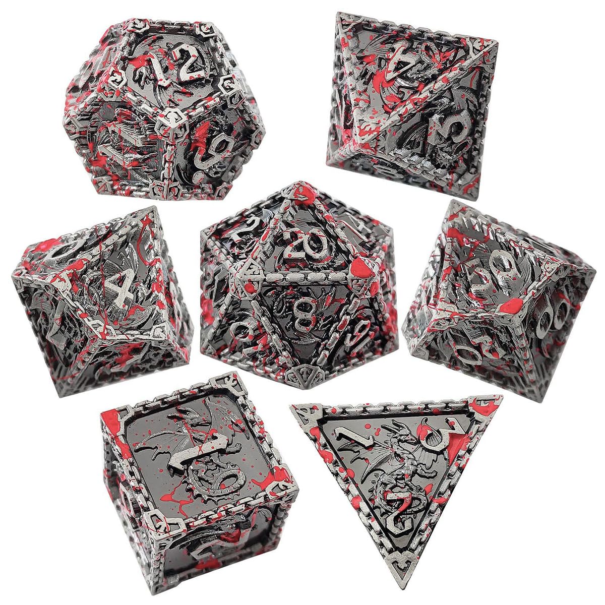 Namvo 7pcs Blood Polyhedral Dice Set for DND Metal Dice with Box D20 D12 D10 D% D8 D6 D4 Dice Set for Dungeons and Dragons Roll Playing Game Warhammer RPG MTG Board Games