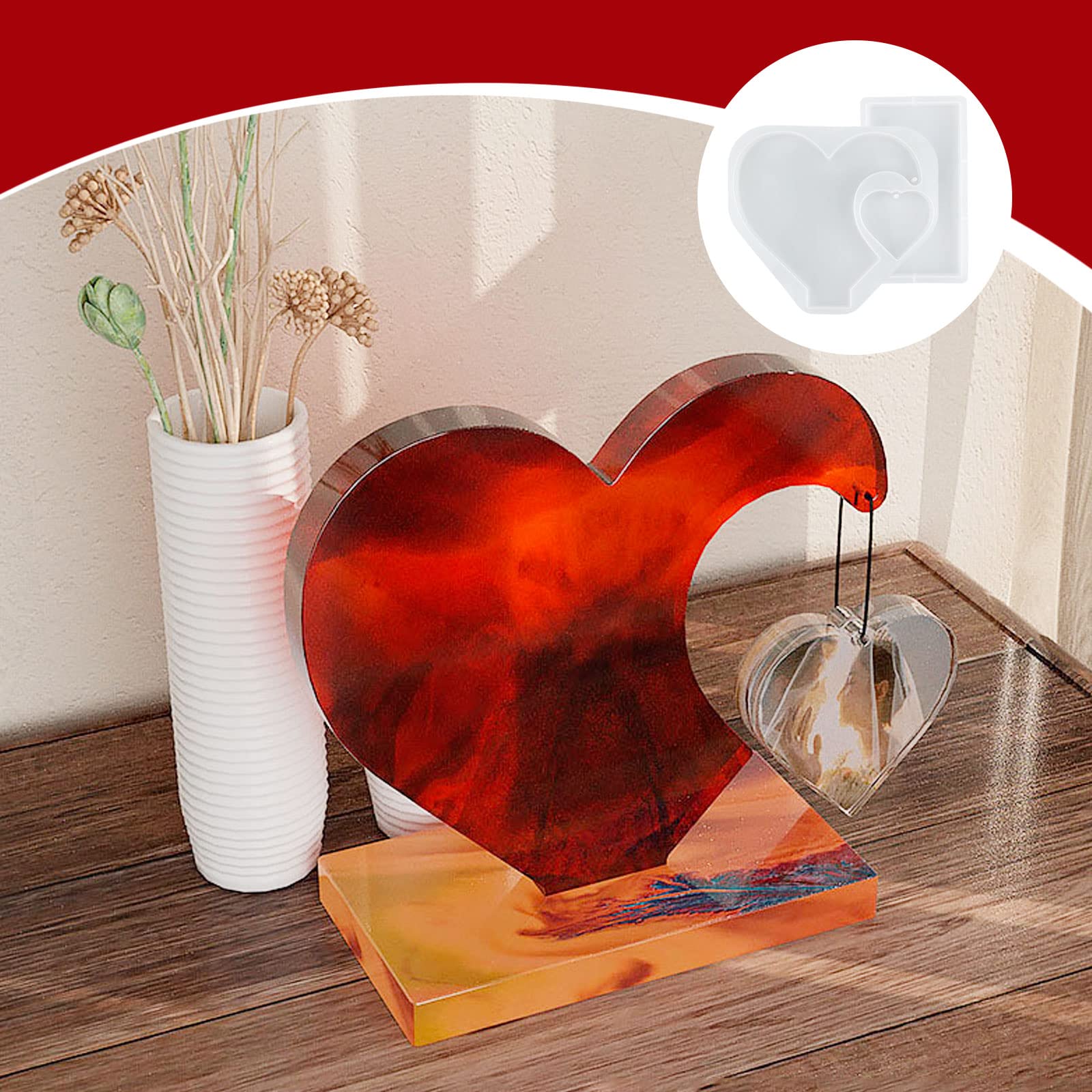 Moule Resine En Forme De Cœur, Moule Coeur Resine Epoxy Silicone Moule Coeur Avec Petit Pendentif Pour La Maison La Décoration De Mariage Cadeau Fait à La Main Bricolage