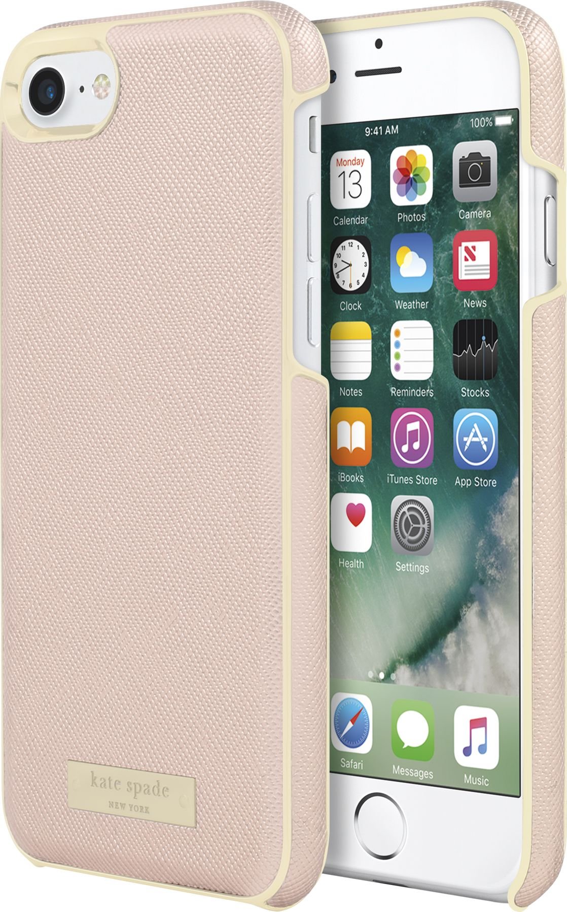 Kate Spade New YorkWrap Case for iPhone SE 2020/8/7/6S/6 - All Buttons Remain Accessible, Drop and Scratches Protection - Saffiano Rose Gold/Gold Logo Plate