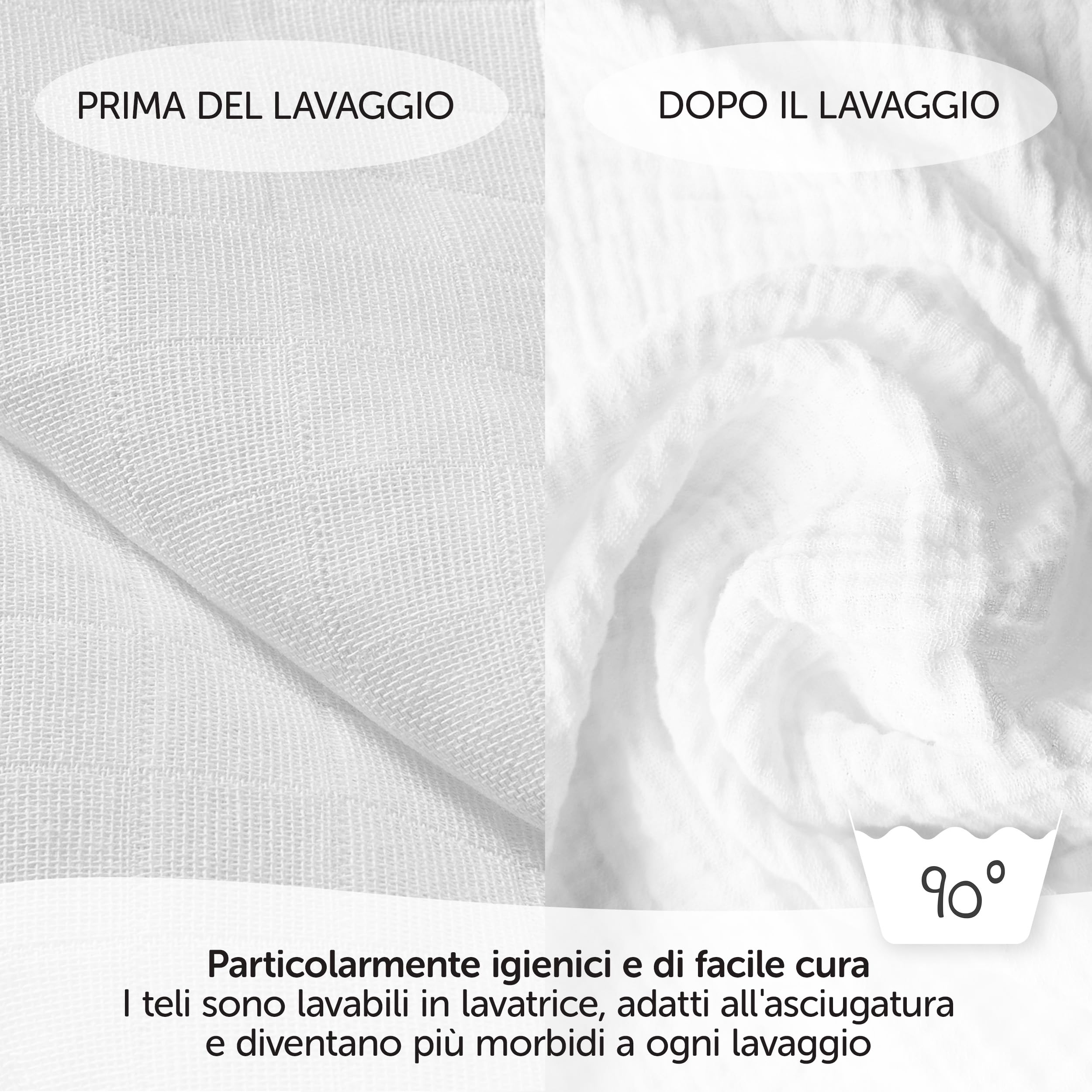 Teli in Mussola Neonato 80x80 Oeko-Tex Standard 100 10 Pezzi Bianco