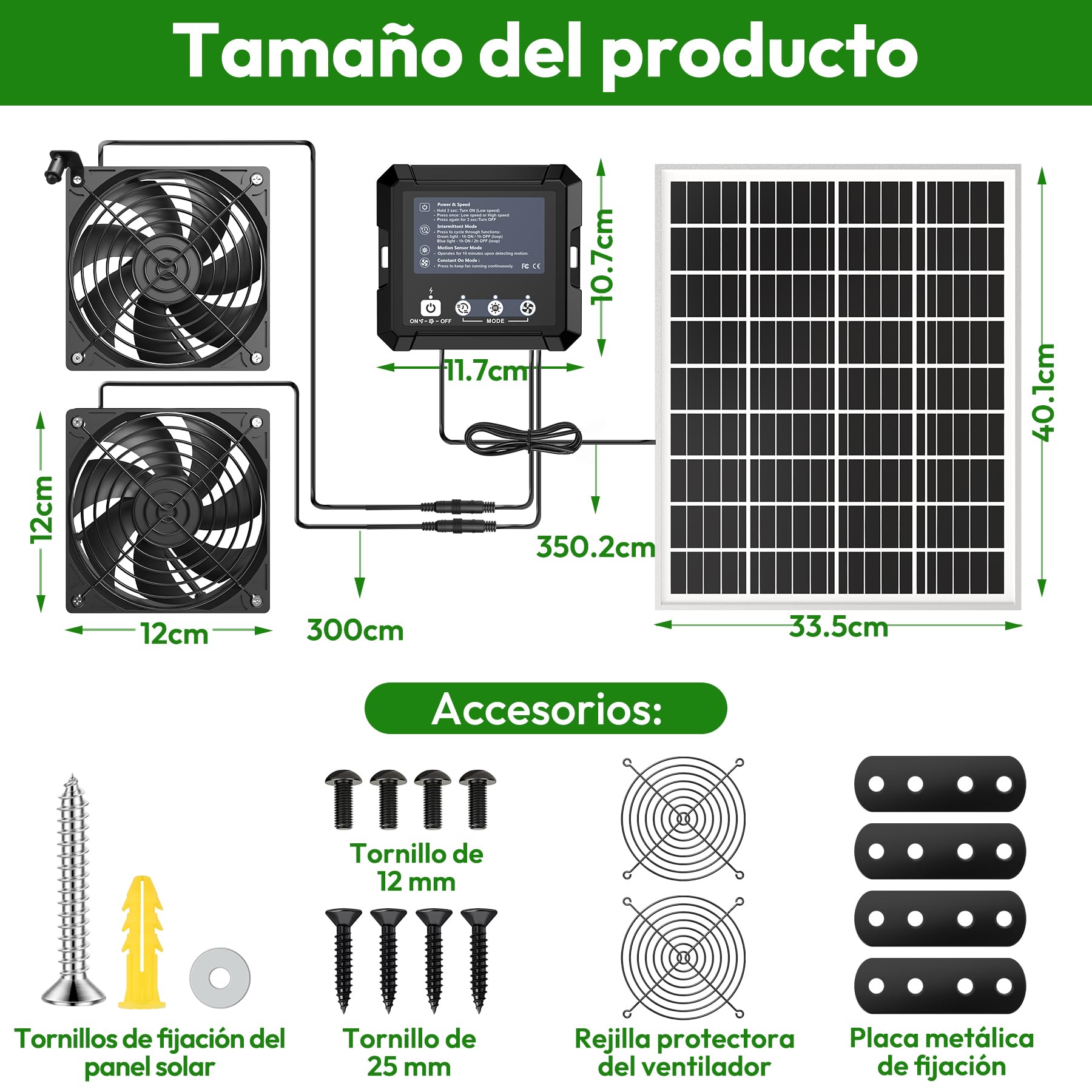 INNOLAND 25W Ventilador Solar para Gallinero con Batería de 7500 mAh | Ventilador Solar Exterior, 3 Modos Inteligentes con Sensor de Movimiento, Ventilador con Panel Solar para Cobertizo | Taller
