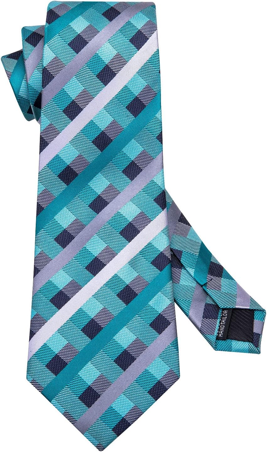 Barry.Wang Plaid Ties Check Mens Necktie Set with Handkerchief Cufflinks Classic Stripe - Image 7