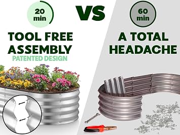 Galvanized Metal Raised Garden Bed for Outdoor Gardening 4×2×1 ft // Easy-to-Assemble Garden Bed Kit for Vegetables and Plants // Sturdy Steel Raised Planter Box (Silver) // Tool-Free Assembly