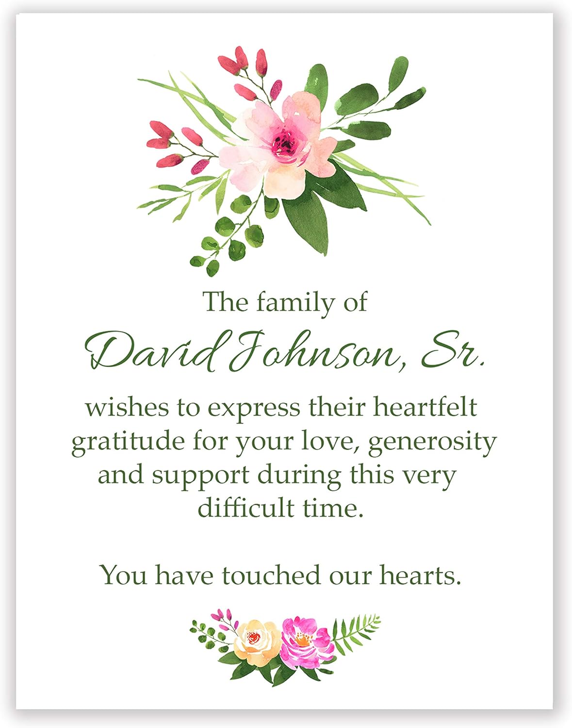 Sympathy Acknowledgement Cards, Funeral Thank You and Bereavement Notes Personalized with Envelopes